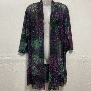 Creation Cardigan Duster Kimono Open Front Sheer Mesh Floral Fairy Grunge XL